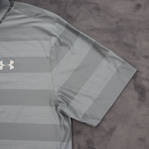 Under Armour Shirt Mens L Gray Stripe Chest Button Short Sleeve Collared Top - Picture 10 of 16